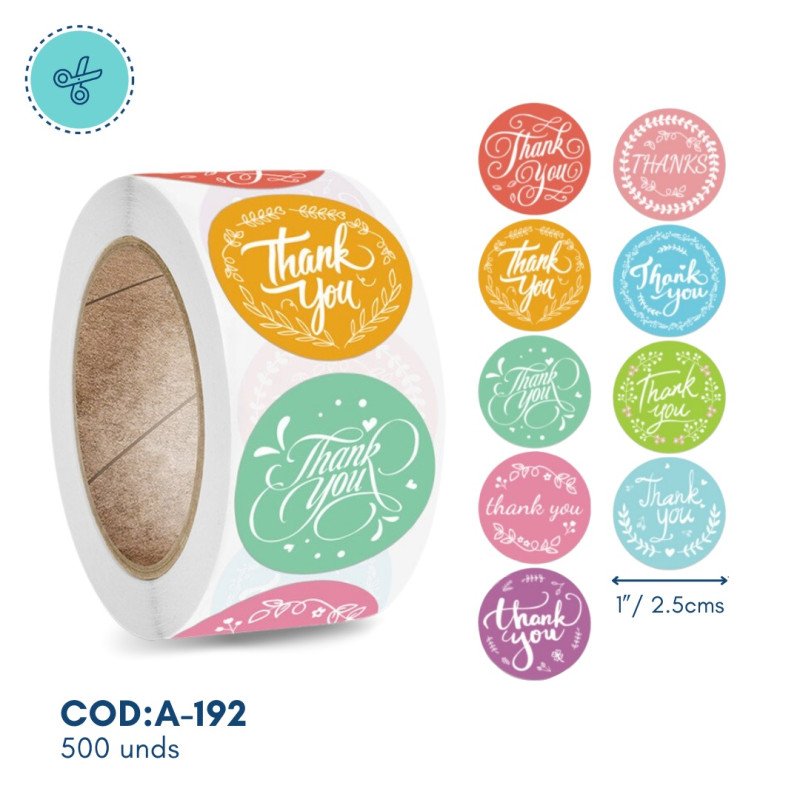 STICKERS COLORES THANK YOU, A-192, 500UND, 1"