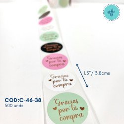STICKERS GRACIAS POR SU COMPRA, C-46-38, 500 UND, 1.5"