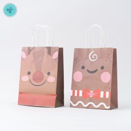 BOLSA ASA NAVIDAD 2 CARAS JENGIBRE-RENO 15X21X8CM (12UND)