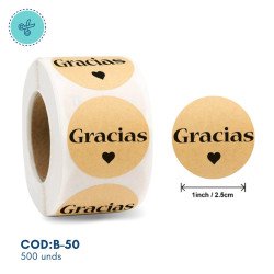 STICKERS GRACIAS KRAFT, B-50, 500UND, 1"